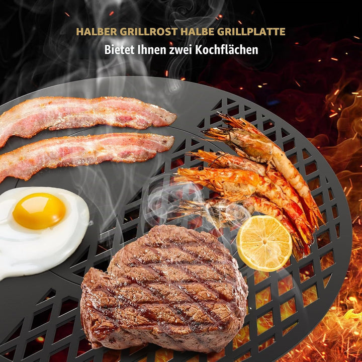Onlyfire Rund Grillrost, Ø 54,5 Plancha, Rundrost mit Herausnehmbarem Rundeinsatz, Grillplatte für W