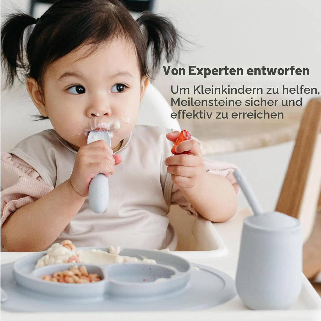 Ezpz Mini-Teller + Platzset, Silikon, Hellgrau Zinnfarben, Zinnfarben