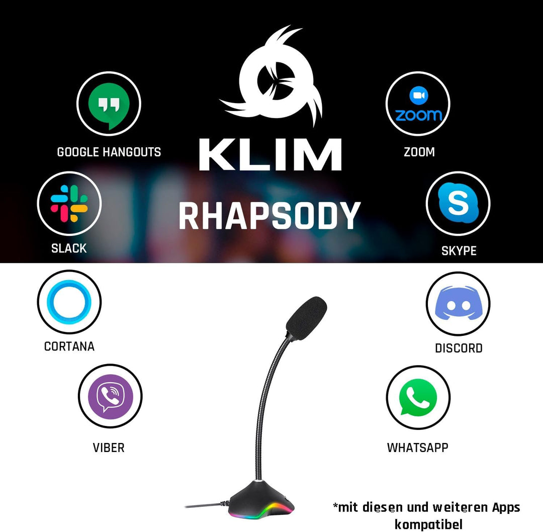 KLIM Rhapsody RGB Mikrofon: PC + USB, Beste Klangqualität, Sprachaufnahmen, Spracherkennung, Streami