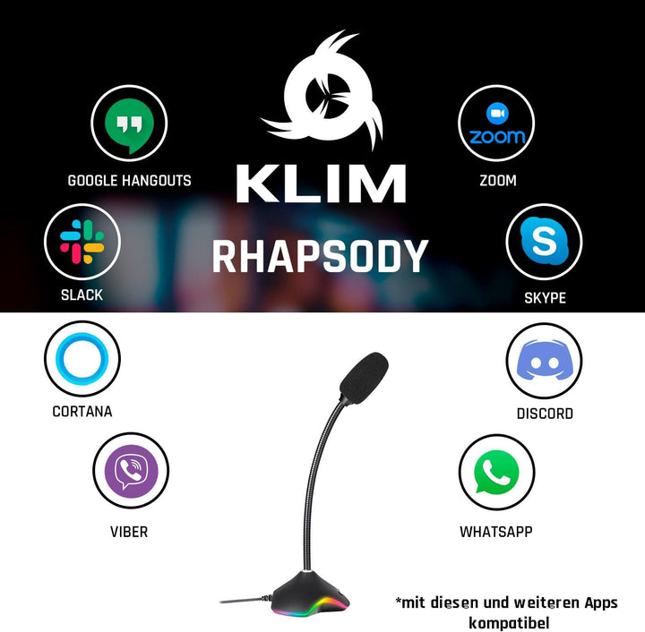 KLIM Rhapsody RGB Mikrofon: PC + USB, Beste Klangqualität, Sprachaufnahmen, Spracherkennung, Streami