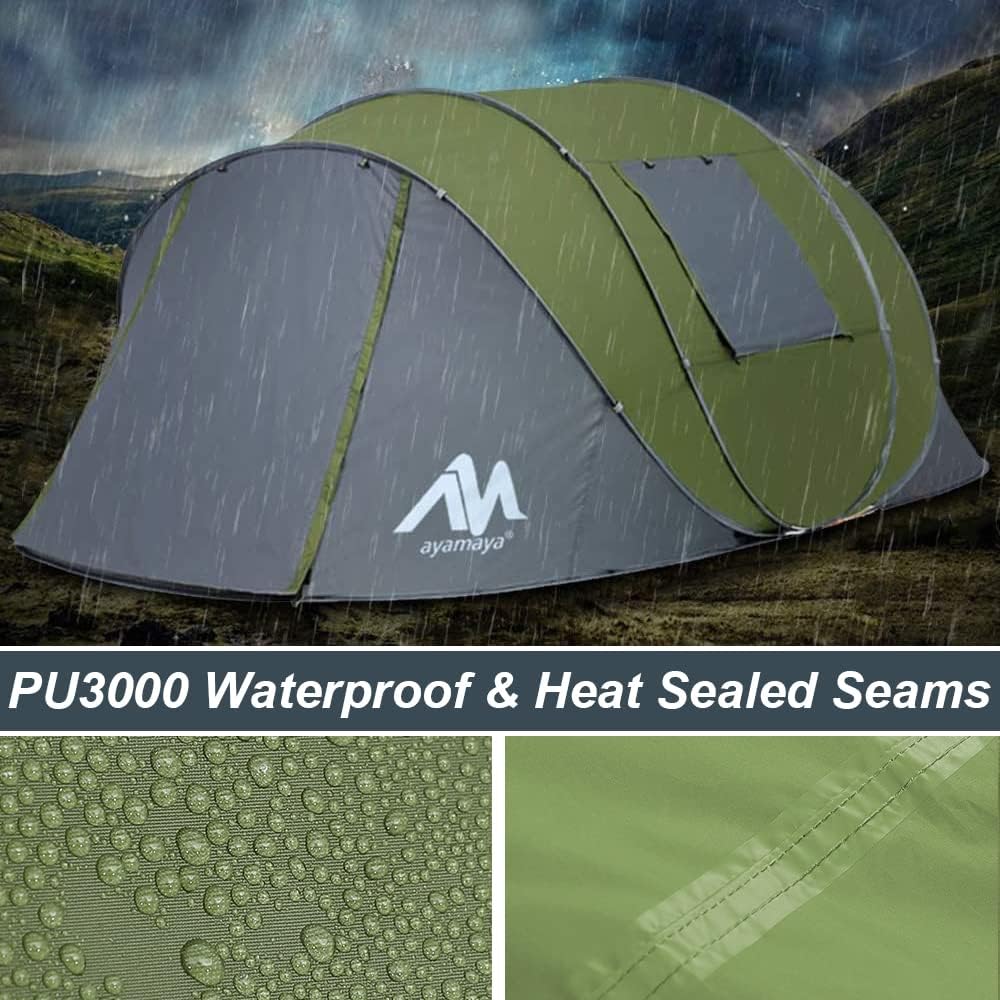 Zelt 4-6 Personen Wasserdicht, Pop up Zelte Familienzelt [5 Fenster] Riesiges Camping Zelt Doppelwan