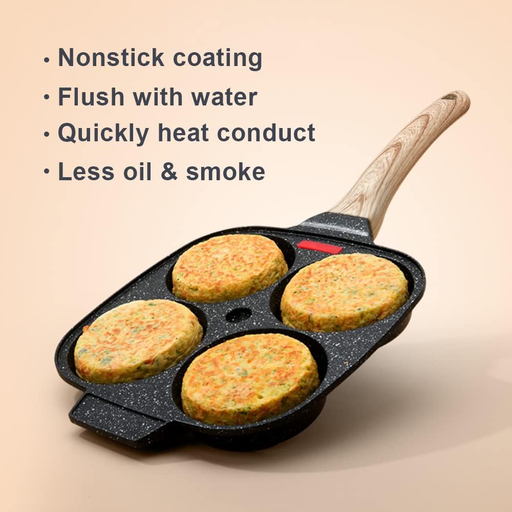 Bobikuke Spiegeleipfanne, Pancake Pfanne 4 Loch Augenpfanne Antihaft-Aluminium Pfanne für Frühstück
