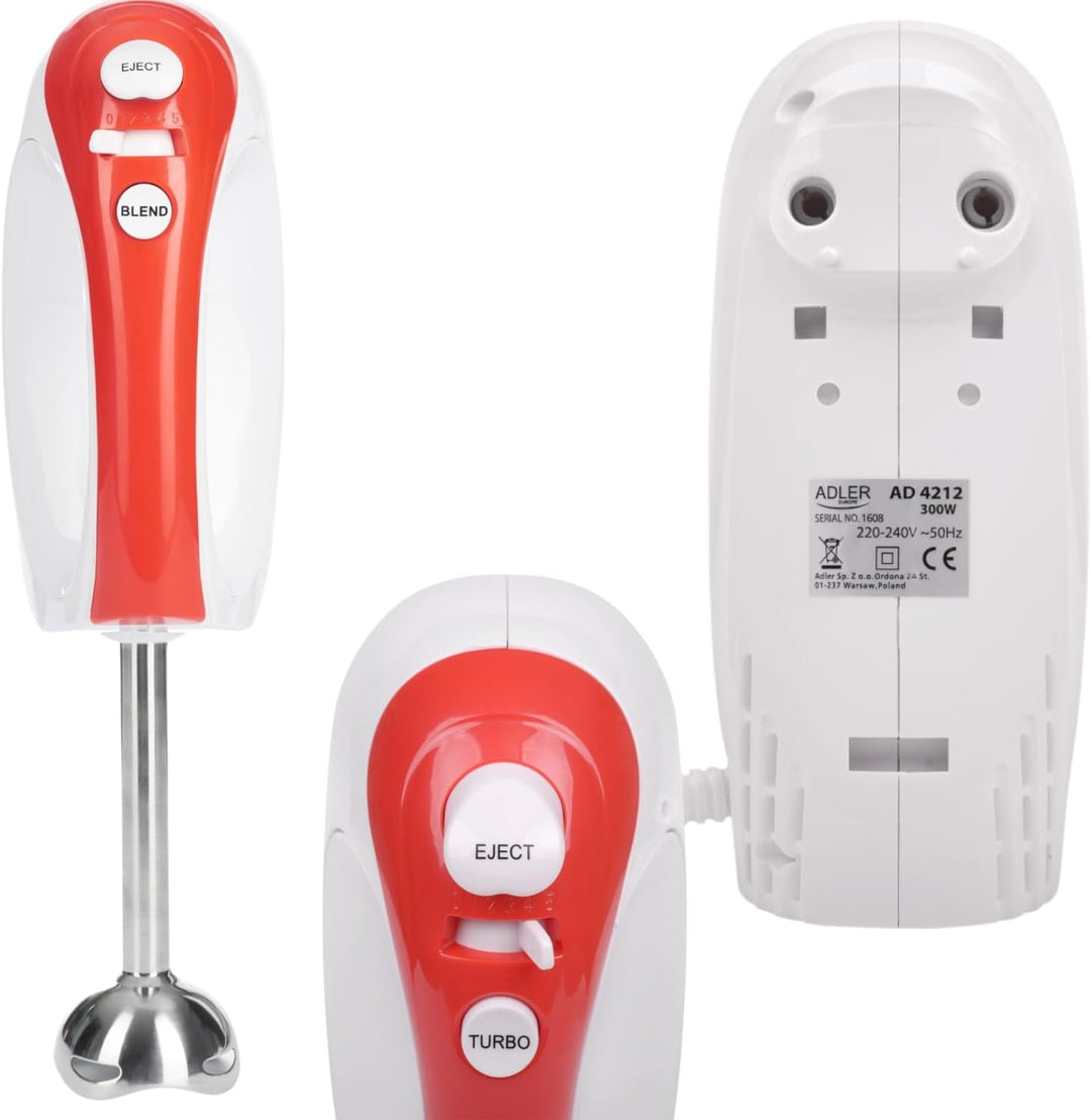 Adler AD 4212 2 in 1 Hand Mixer to mix Handrührgerät, weiss/rot