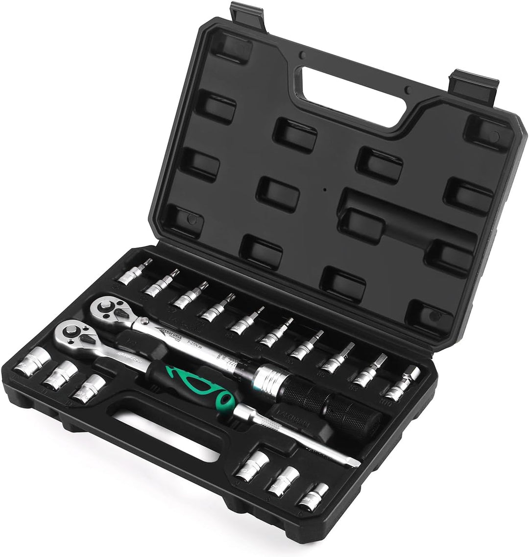 AEROFORCE Drehmomentschlüssel-Set 1/4-Zoll 19tlg (5,0-25,0 Nm) mit Dual-Richtungsumkehr, einstellbar