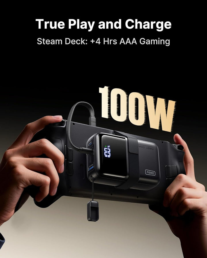 INIU 100W Laptop Power Bank, Ultra Kompakt 25000mAh Schnellladung Powerbank | Angebrachtem USB C Kab