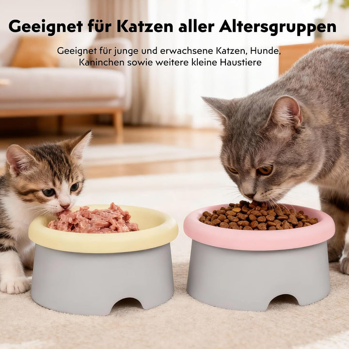 2er Set Keramik Katzennapf erhöht – Zervixschonender Futternapf mit Abnehmbarer Schale, doppelte Fre