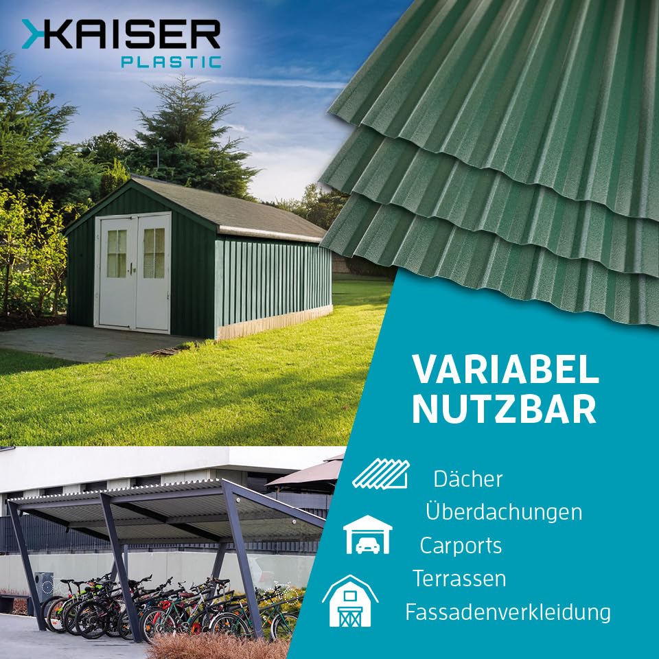 KAISER plastic® Wellplatten Grün | Wellplatten Dach, Welldach Kunststoff | Dachplatten wetterfest |