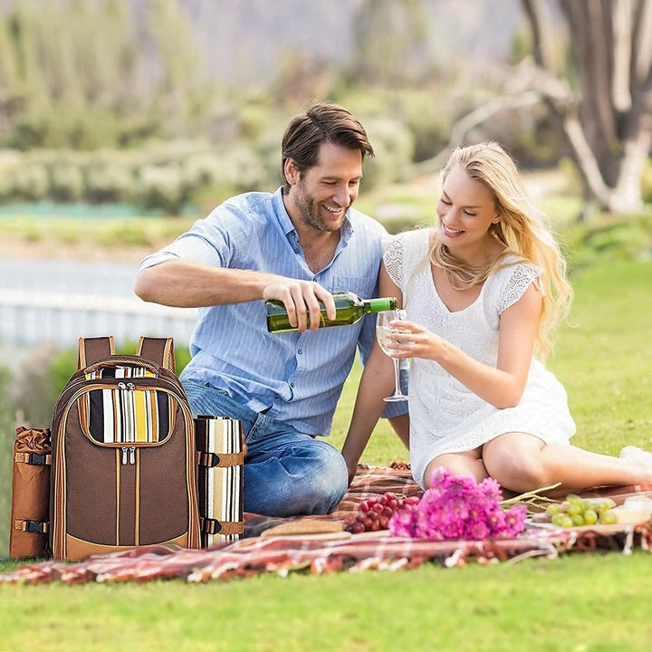 Hap Tim Picknick-Rucksack für 4 Personen mit Kühlfach, abnehmbarem Flaschen-/Weinhalter, Fleece-Deck