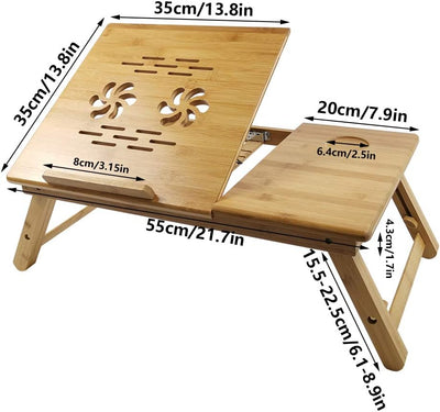 KKTONER Laptoptisch Monitorständer höhenverstellbar Bed Tablett faltbar aus Bambus Gelb-2, Gelb-2