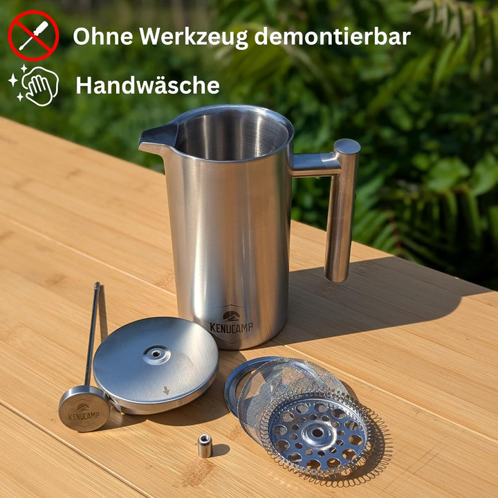 French Press 800ml – Isolierende Edelstahl Kaffeepresse (Silber), Doppelwandig & Langlebig, Thermo K