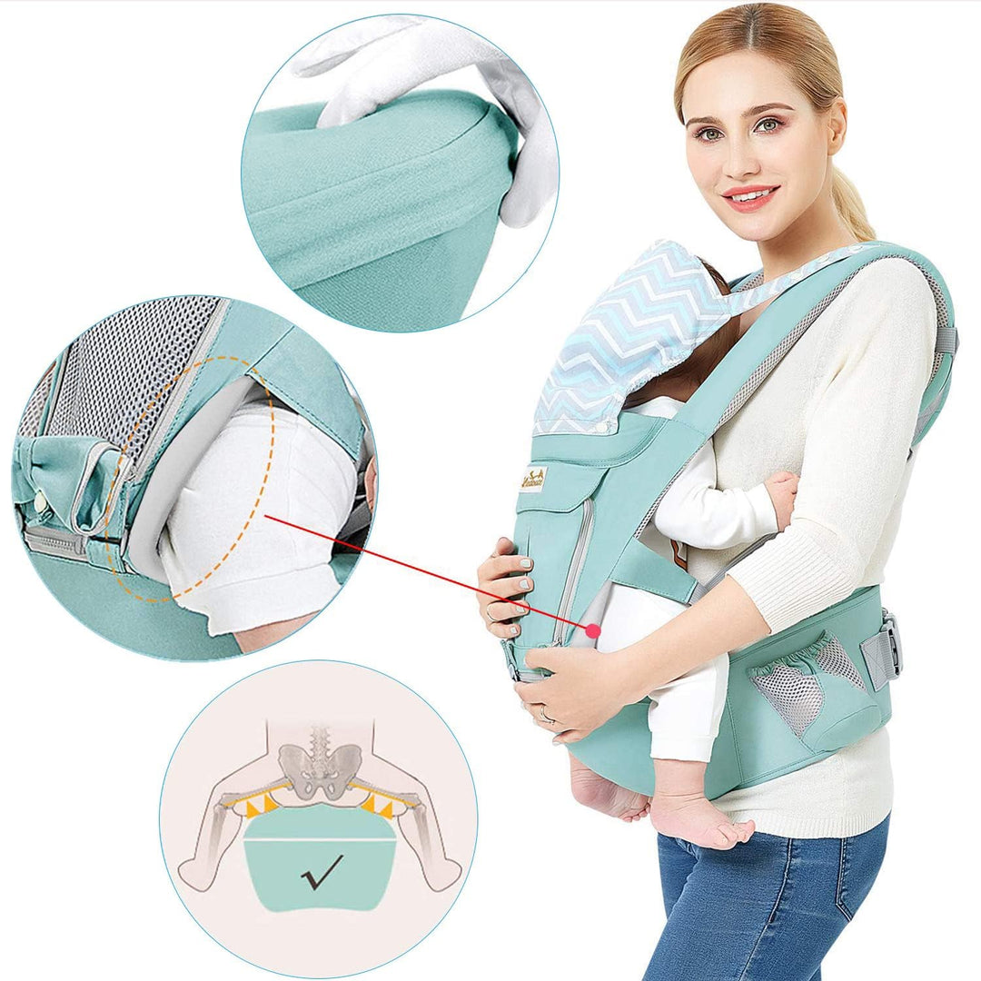 Viedouce Babytrage Ergonomische mit Hüftsitz/Reine Baumwolle Leicht und atmungsaktiv/Multiposition:D