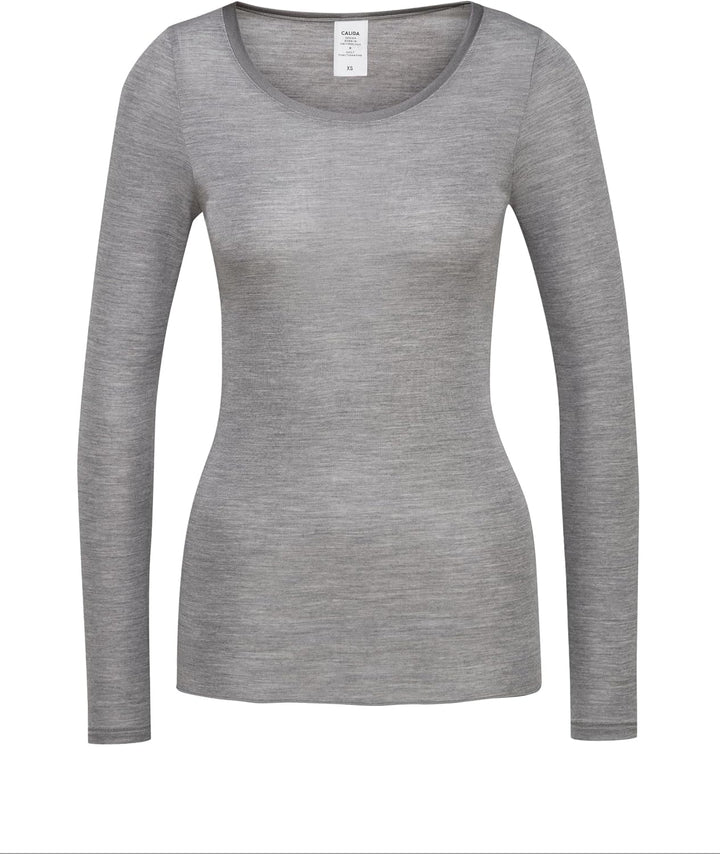 CALIDA True Confidence Langarmshirt Damen, aus Wolle-Seide, Feinripp, temperaturausgleichend und ger