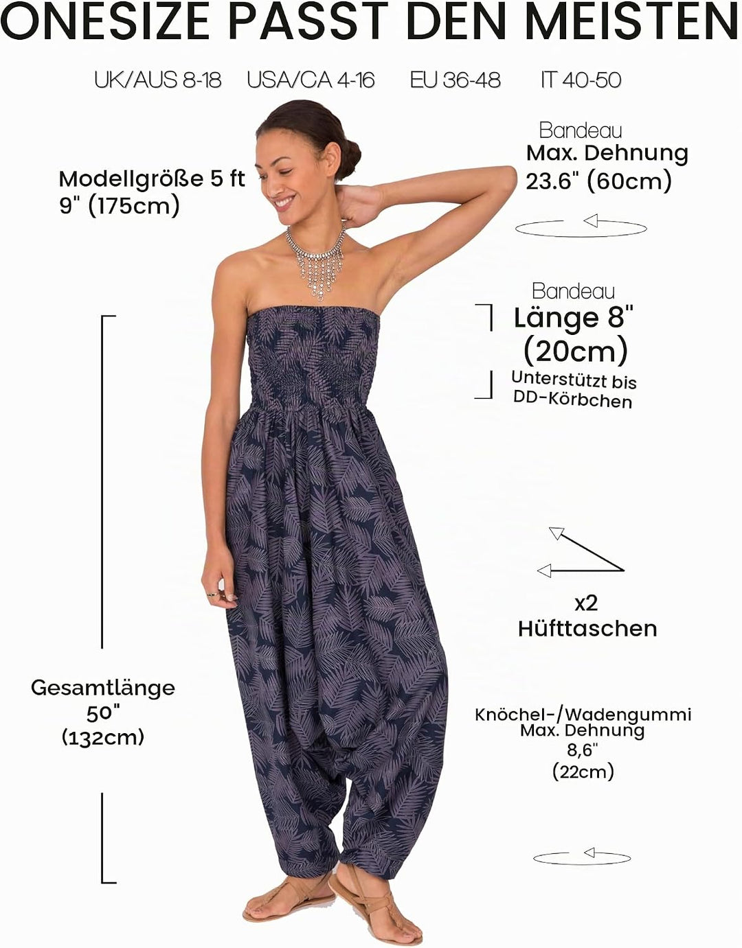 likemary Jumpsuit Damen Sommer – vielseitig tragbarer Einteiler aus Baumwolle – Haremshose mit flies