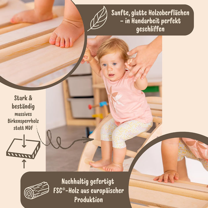 WoodsCraft 5in1 Set: Kletterbogen mit Kissen, Kletterdreieck, Rutsche/Rampe | Midi Set mit hypoaller