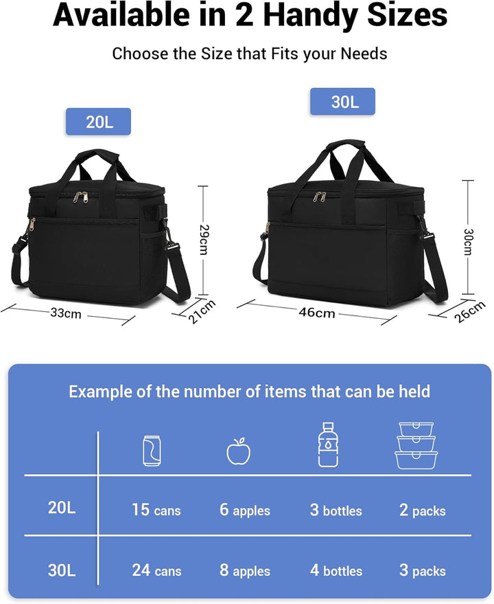 KONO Kühltasche 20L, Grosse Isolierte Lunchtasche Faltbar, Tragbare Thermotasche mit Verstellbarem S