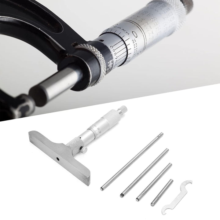 0,01 mm Tiefenmessschraube mit 5 Stück Pleuel Tiefenmessgerät Gage(0-100mm 4inch), 0-100mm 4inch