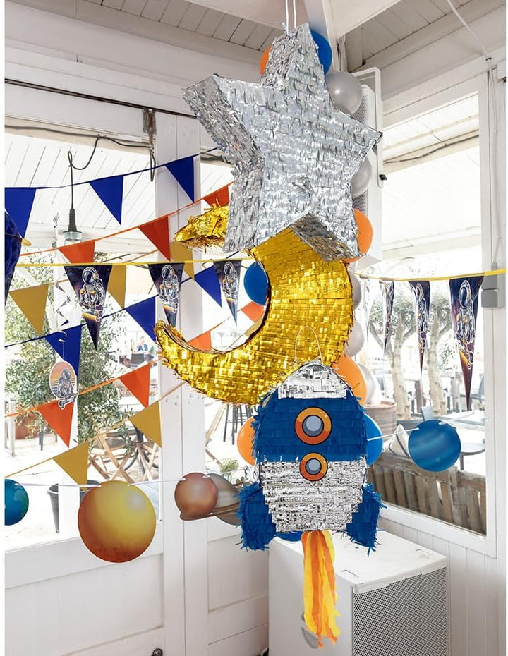 Boland 30978 - Pinata Mond, 44 x 44 cm, Hängedeko, Dekoration für Geburtstag, Mottoparty und Karneva