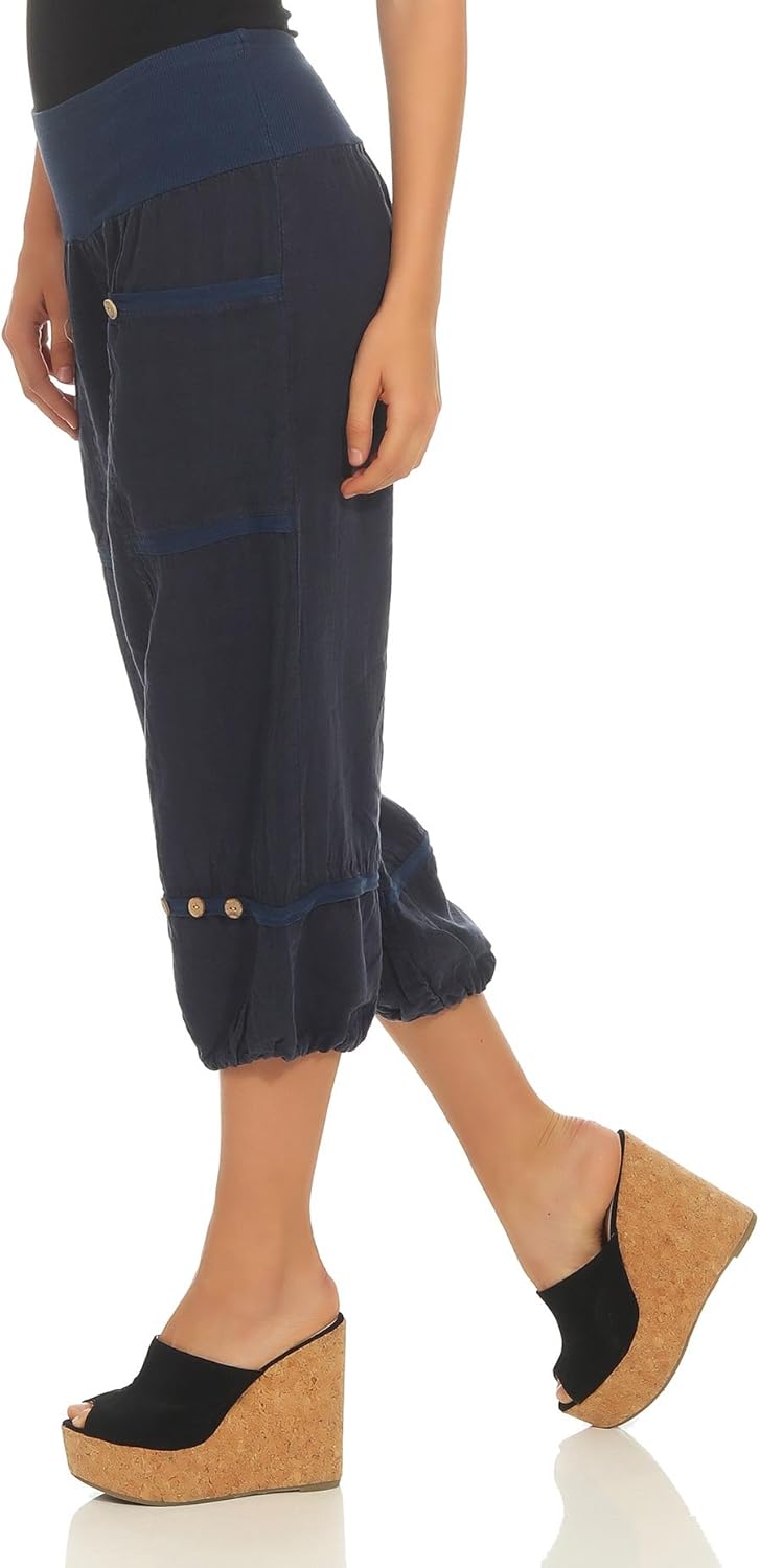 Malito Damen Hose aus Leinen - Stoffhose in Uni Farben - Freizeithose für den Strand - Chino - Capri