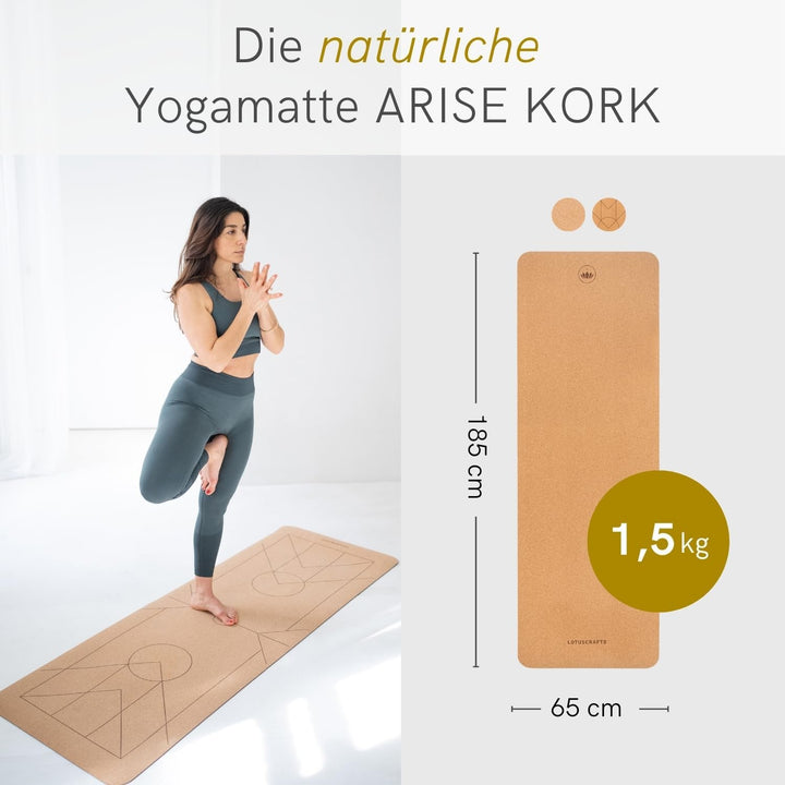 Lotuscrafts Yogamatte ARISE CORK - Rutschfeste Sweat Proof Oberfläche - 100% Recycelbare Materialien