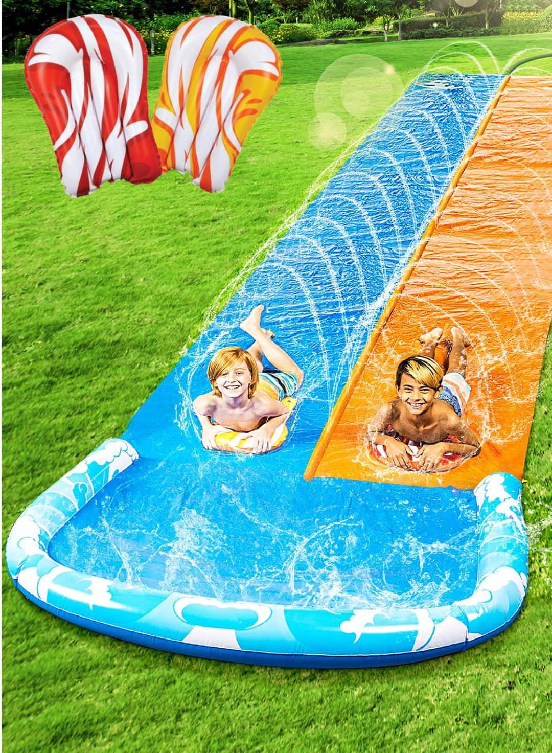 JOYIN 609 CMx 157 cm Slip and Slide Water Slide with 2 Bodyboards, Summer Toy with Build in Sprinkle
