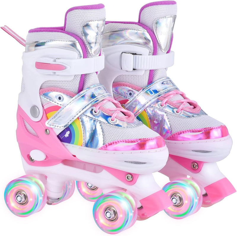 YUDOXN Rollschuhe Mädchen Verstellbar.komfortabl LED Rollerskates für Jugendliche und Anfänger.3 Grö