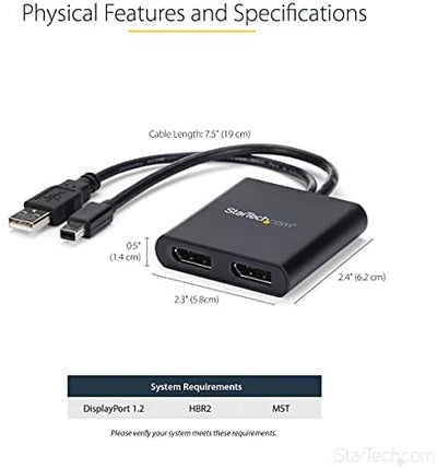 StarTech.com 2 Port Multi Monitor Adapter - Mini DisplayPort auf 2x DisplayPort MST Hub - Zweimal 4K