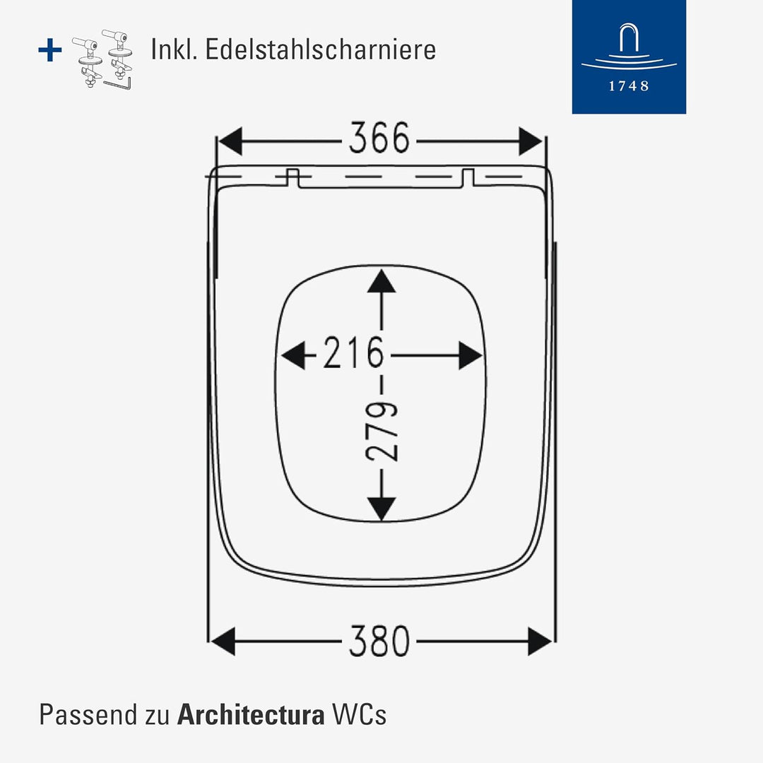 Villeroy & Boch WC-Sitz Architectura - Toilettendeckel Weiss glänzend aus Duroplast - Toilettensitz