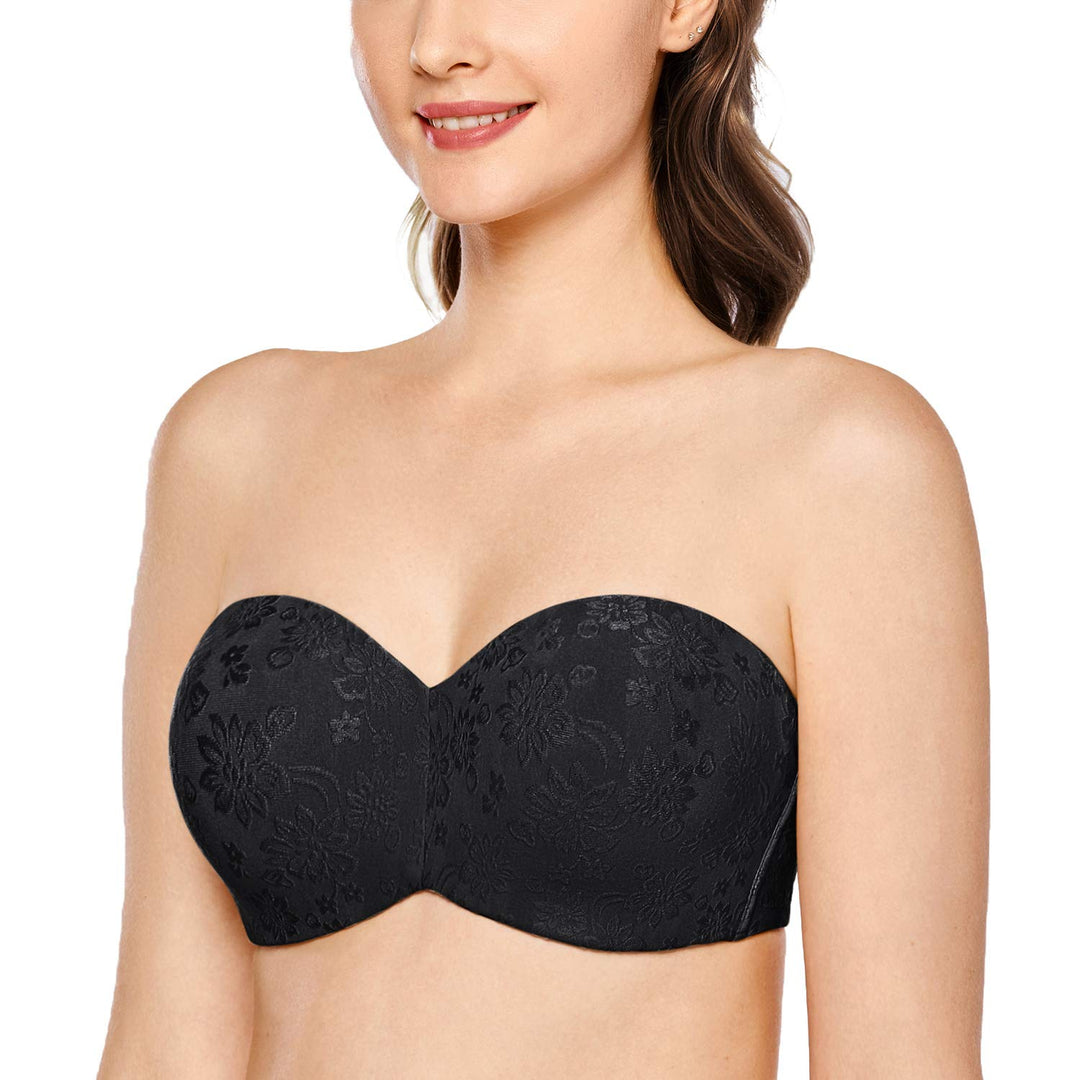 DELIMIRA Damen Jacquard Trägerloser BH Grosse Grössen mit Bügel Bandeau BH ohne Träger ohne Polster