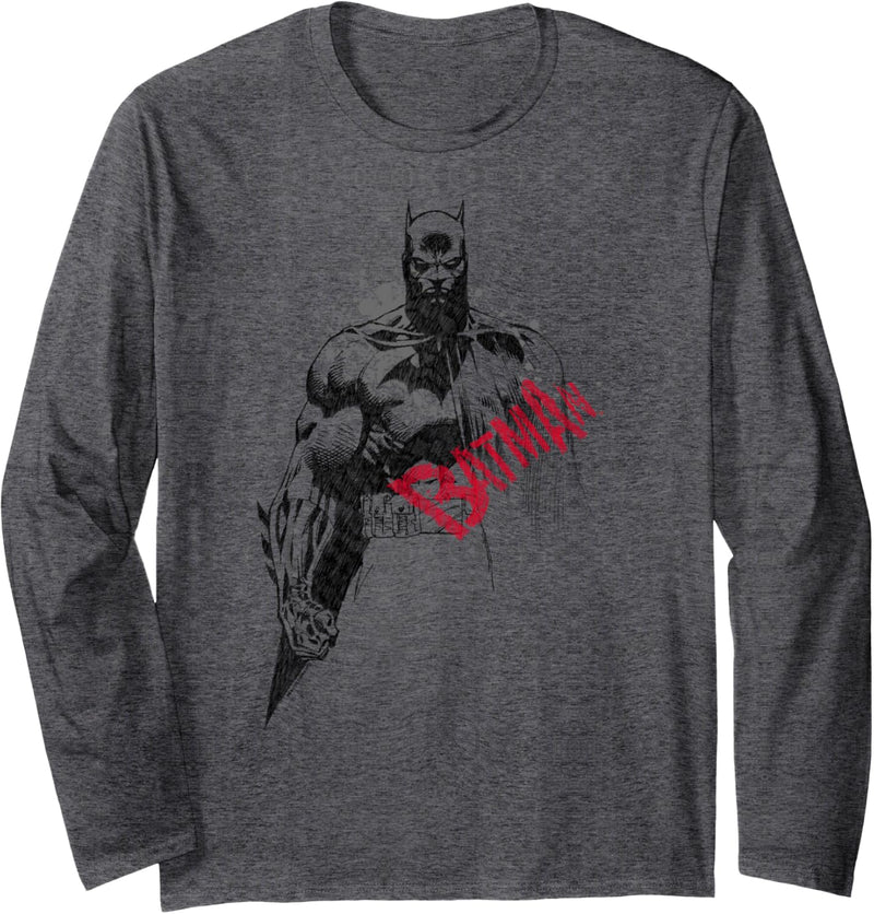 Batman Sketch Bat Red Logo Langarmshirt