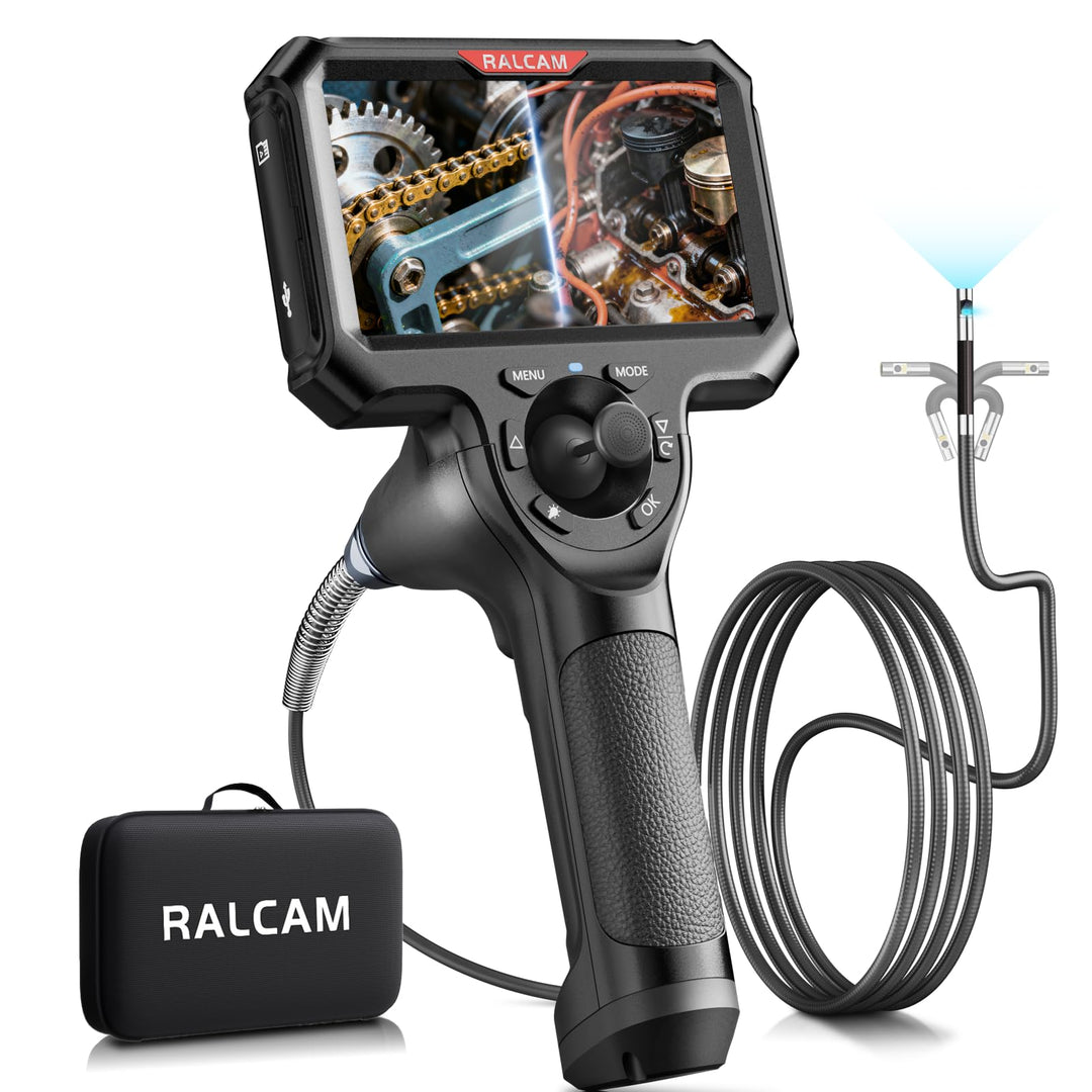 Ralcam Endoskopkamera mit Licht, Endoscope Camera mit 360° beweglichem Kopf, 6,5mm Dual-Sonde, 5" HD