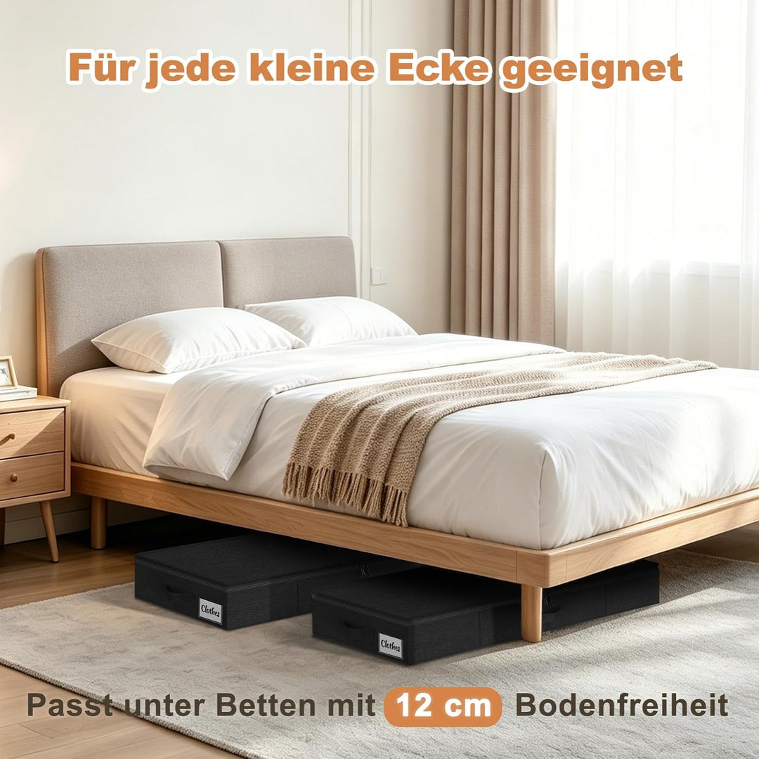 Unterbett Aufbewahrungsbox mit Deckel 12cm hoch, 2 Stück Faltbar Unterbettkommode, Waschbar Kleidera