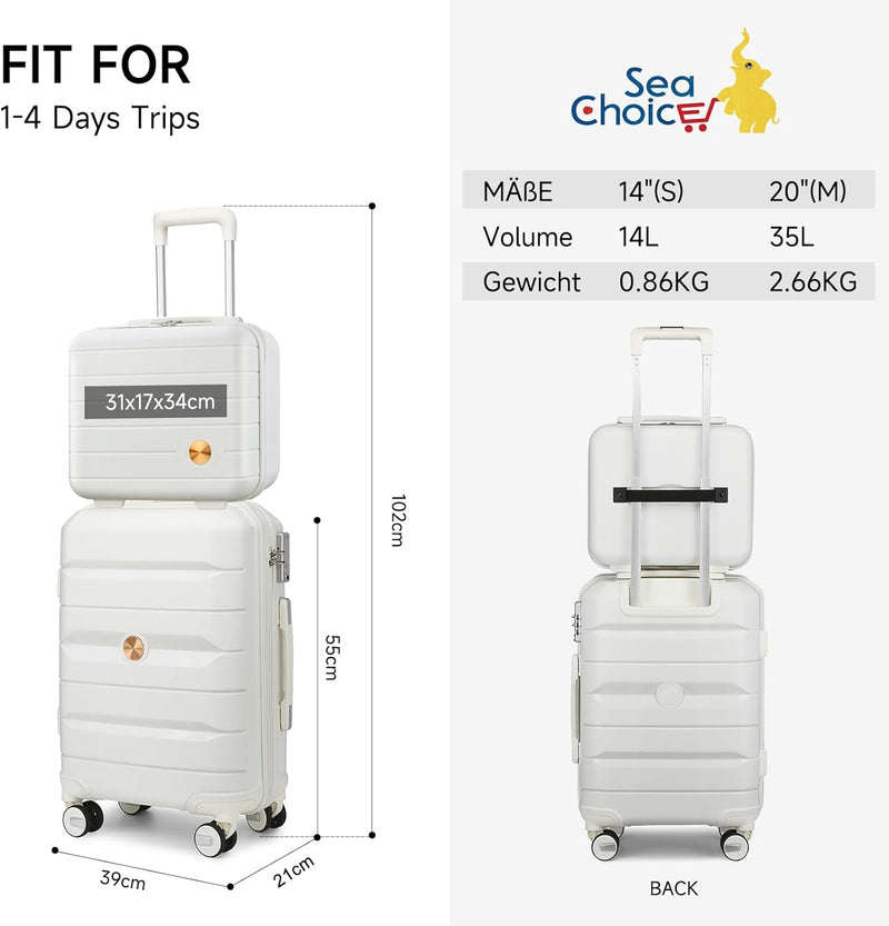 Sea choice Handgepäck Koffer PP Hartschalenkoffer Trolley Reisekoffer mit TSA-Schloss Beautycase 4 R