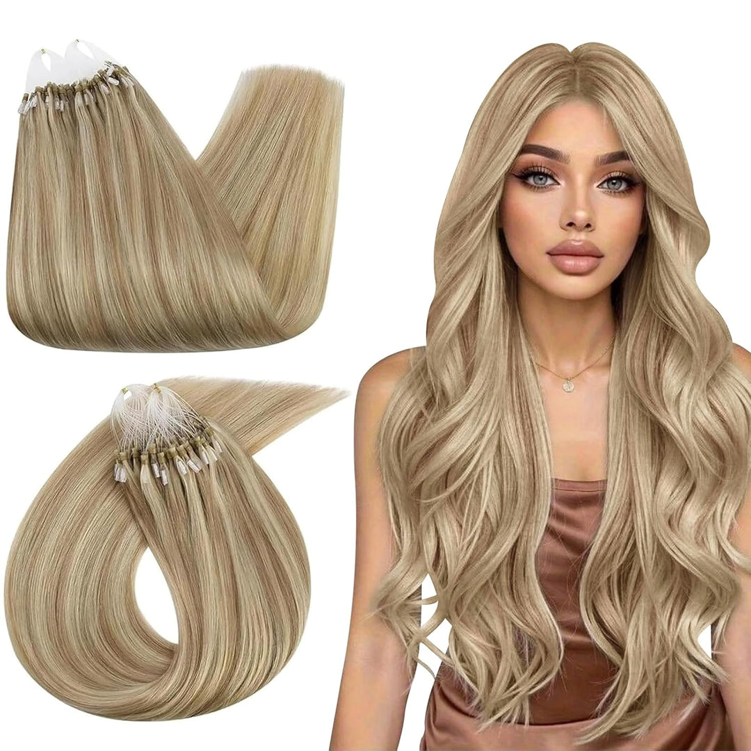 Ugeat 55cm Haarverlängerung mit Microrings Extensions Bondings 50Strähnen 50Gramm Gesträhnt Farbe Mi