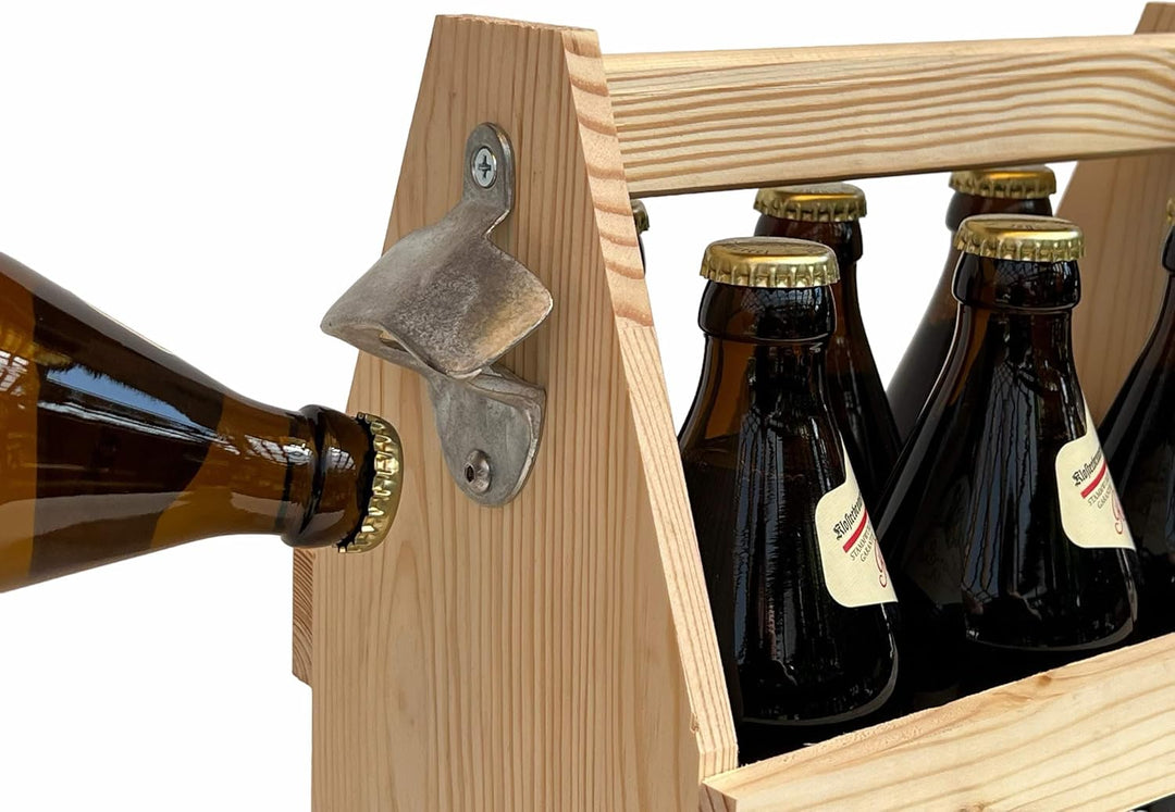DanDiBo Flaschenträger 6 Flaschen Holz Bierträger mit Flaschenöffner 93945 Männerhandtasche
