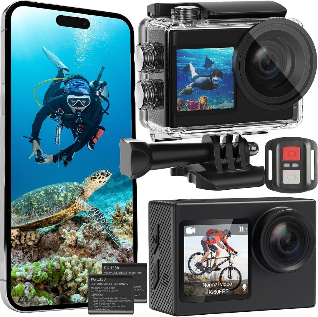 Actioncam 4K 60FPS WiFi Unterwasserkamera 40MP 40 Meter wasserdicht mit Touchscreen, 170° Weitwinkel