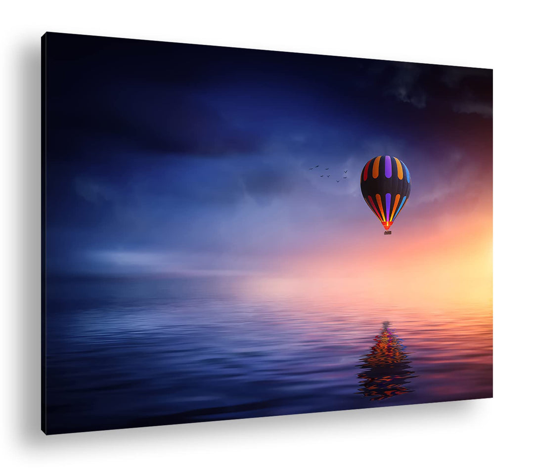 deyoli schwebender Heissluftballon Format: 80x60 als Leinwandbild, Motiv fertig gerahmt auf Echtholz