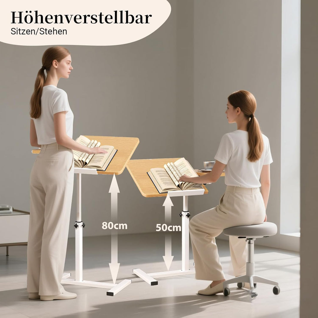 Beistelltisch Klein Couchtisch Holz: Kaffeetisch C Form Höhenverstellbar Sofatisch Rollen Tisch 360°