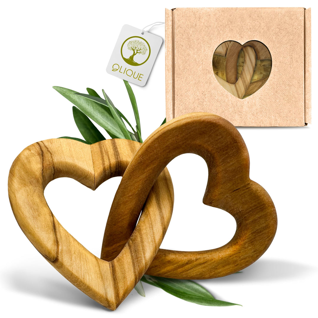 Holzherzen, Olivenholz - Verbundene Holz Herzen als individuelles Geschenk zur Hochzeit, Hochzeitsta