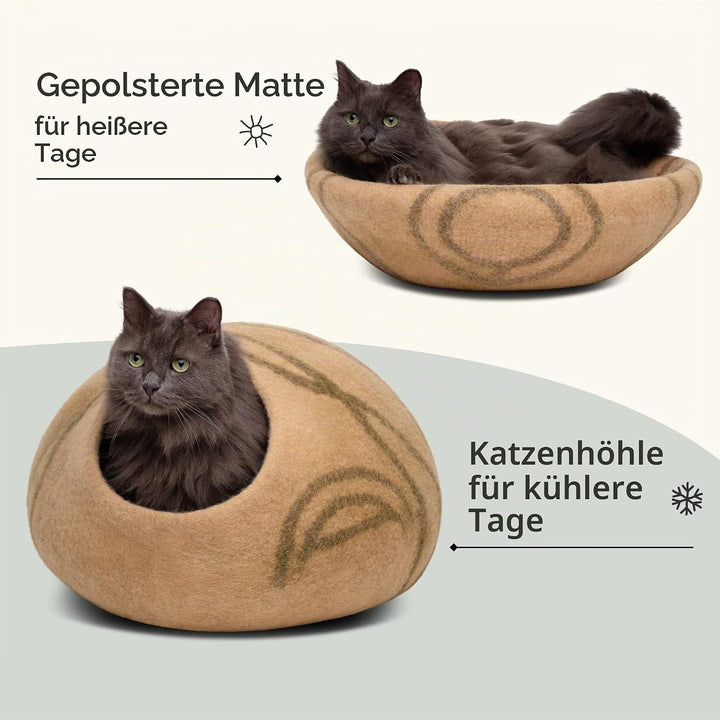MEOWFIA Katzenbett Höhle – Umweltfreundliche Betten aus 100% Merinowolle für Katzen und Kätzchen (L,