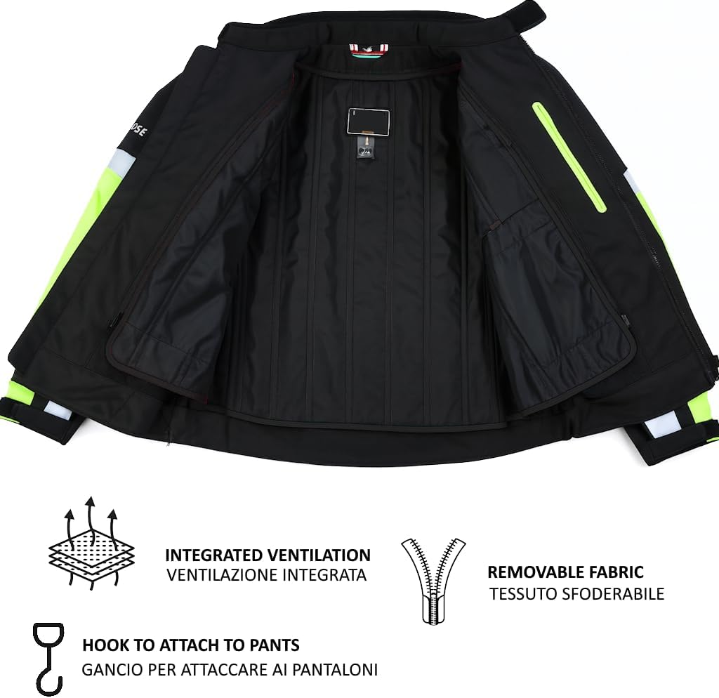 BI ESSE Wasserdichte Motorradjacke mit abnehmbaren CE-Protektoren, aus Stoff für Motorrad, Roller, R