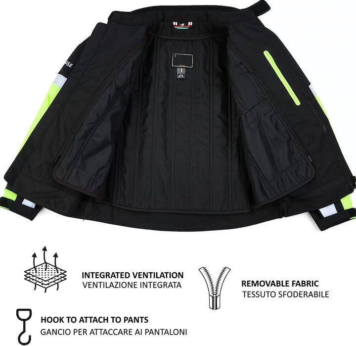BI ESSE Wasserdichte Motorradjacke mit abnehmbaren CE-Protektoren, aus Stoff für Motorrad, Roller, R