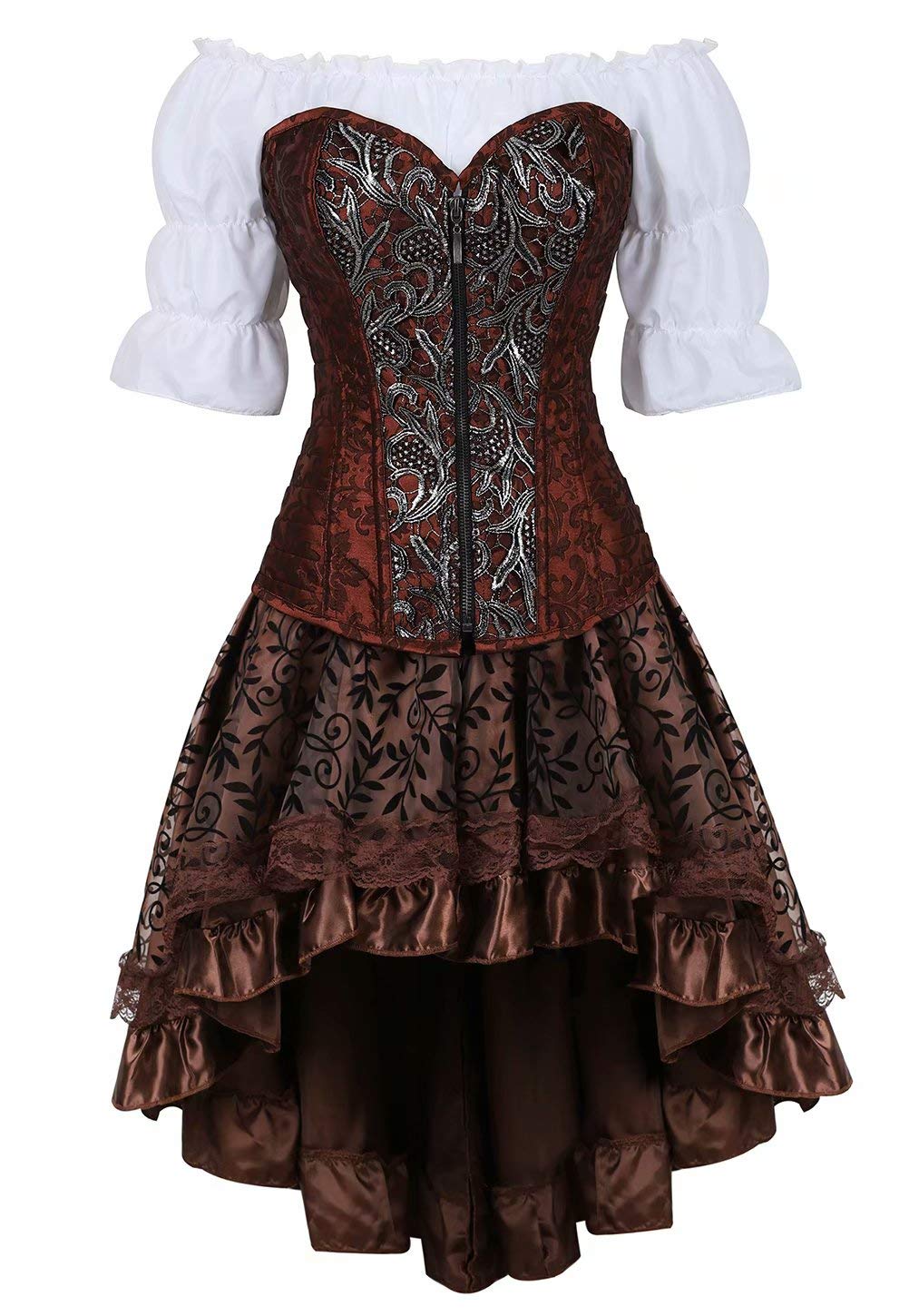 Jutrisujo Steampunk corsagenkleid leder Corsage kleid korsett piraten rock Kostüm piraten Spitzenroc
