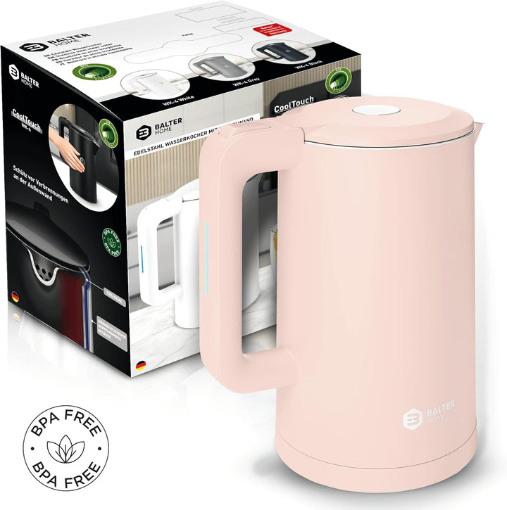 Balter Wasserkocher Edelstahl WK-4, 1,7 Liter, elektrischer Wasserkocher, Doppelwand Design, BPA fre