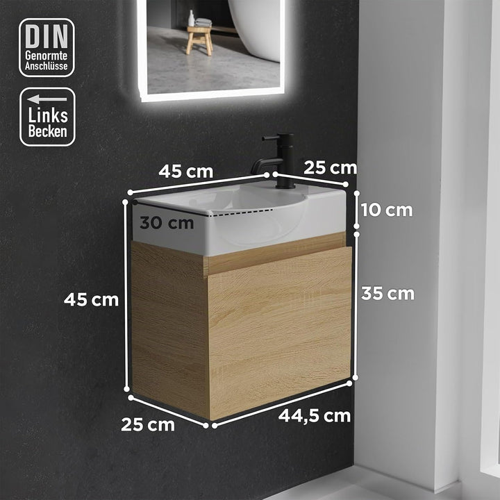 Alpenberger Waschtisch mit Unterschrank | Gäste WC Waschbecken Klein 45 cm Breit | Aufsatzwaschbecke