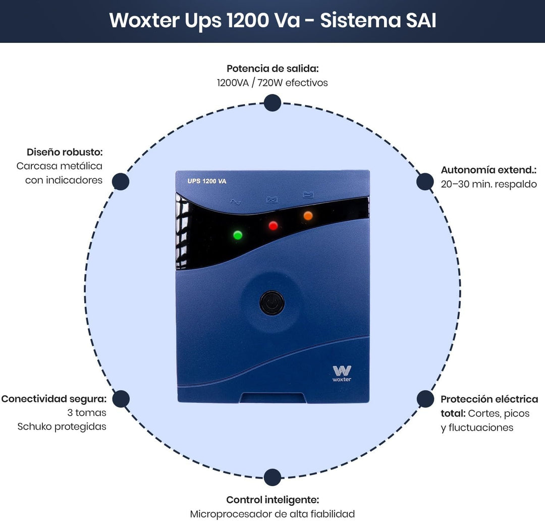 Woxter USV 1200 VA - USV unterbrechungsfreies Stromversorgungssystem USV (1200 VA/720 Watt, Autonomi