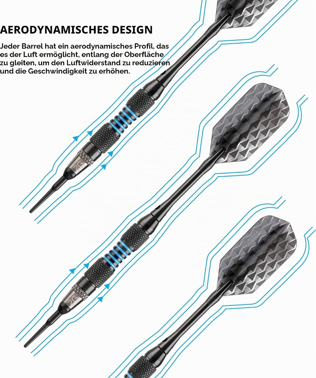 Viper Bobcat verstellbar Gewicht Soft Tip Darts mit Aufbewahrungs-/Reisetasche Schwarz beschichtetes