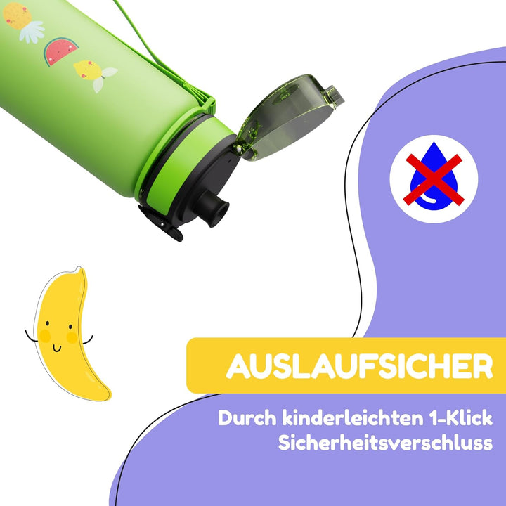 schmatzfatz Trinkflasche Kinder 500ml - Auslaufsicher, BPA-frei, 1-Klick-Verschluss, Tritan, Kinderf