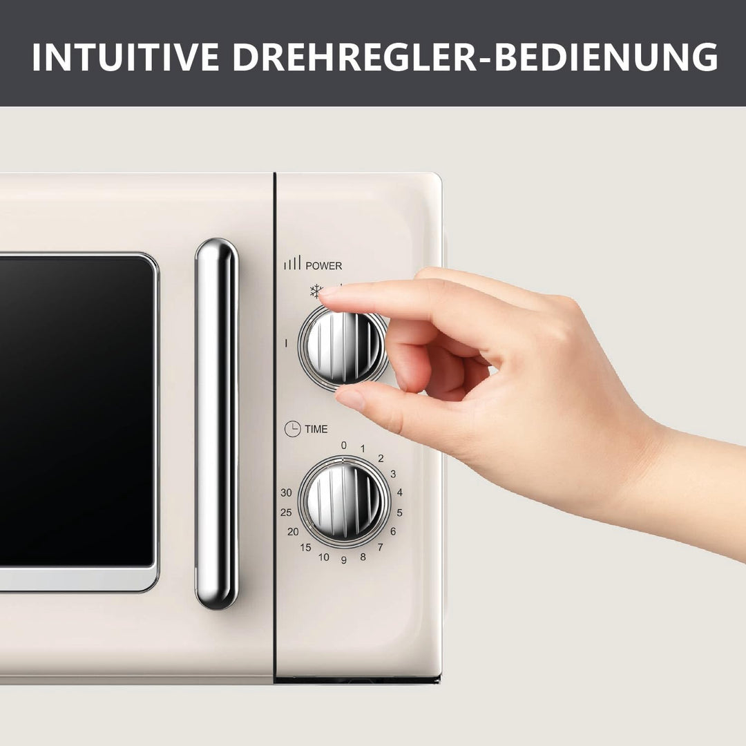 Silva Schneider MW-R 25.3 Retro Mikrowelle 20L, 700 Watt, 6 Leistungsstufen, Timer, verchromte Knöpf