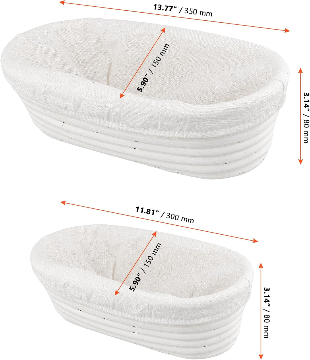 SINJEUN 2er Set Gärkorb Oval 30 cm und 35 cm, Rattan Brotkorb mit Leinentuch für Brot Backen, Küche,