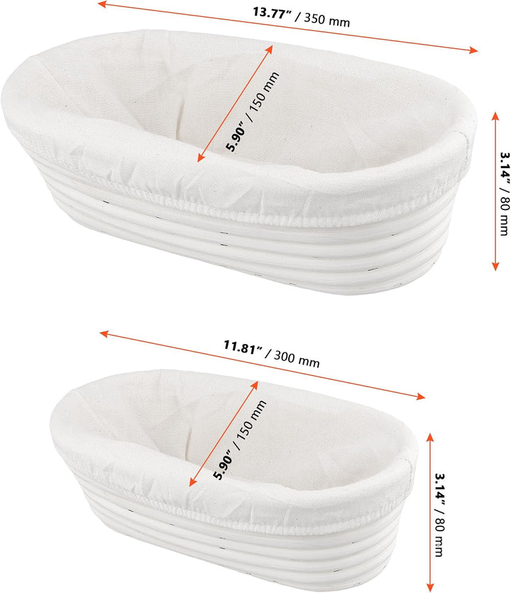 SINJEUN 2er Set Gärkorb Oval 30 cm und 35 cm, Rattan Brotkorb mit Leinentuch für Brot Backen, Küche,